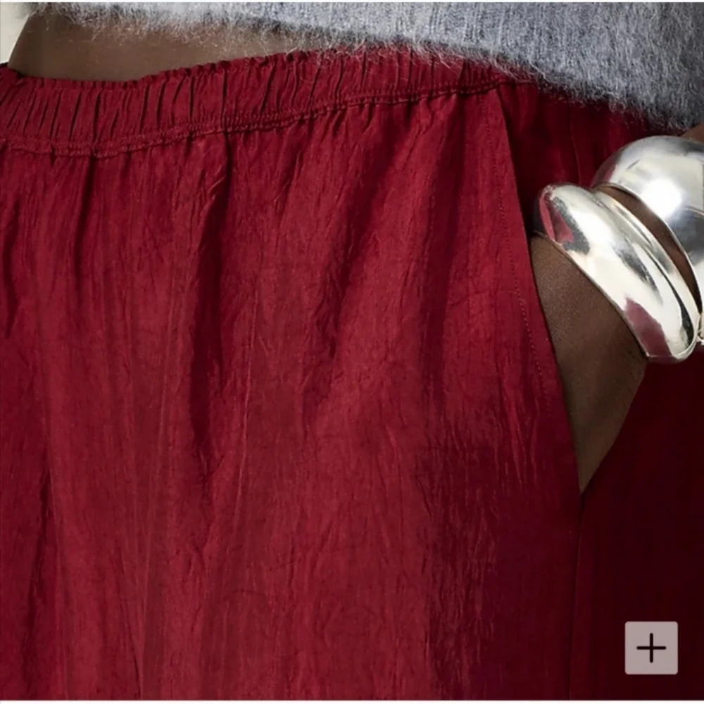 J.Crew Stratus Pant Textured Satin Acetate Pull On Pockets Burgundy Relaxed Sz S - Picture 5 of 8